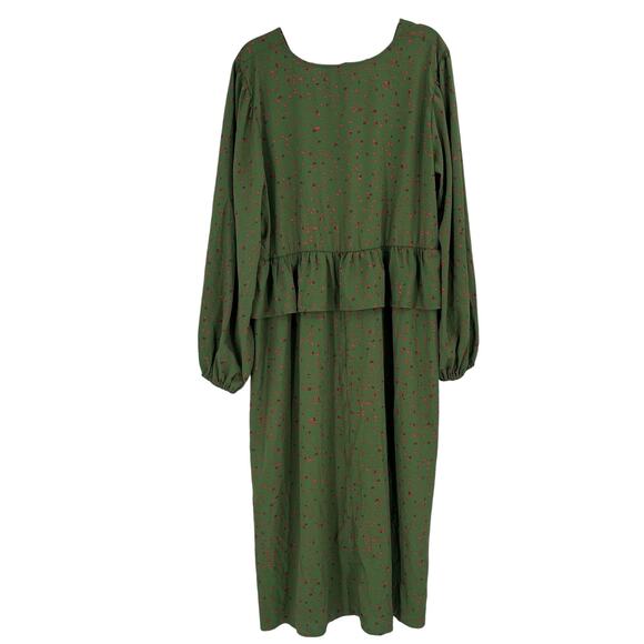 Eloquii Elements MIDI Green Print Long Sleeve Peasant Boho Dress Women’s Plus 22 - Picture 2 of 9